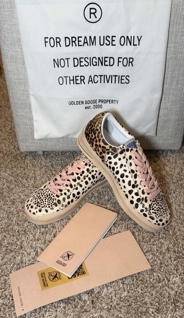 Golden Goose Stardan Sneakers Animal Print Pony Hair Pink Laces Size 8